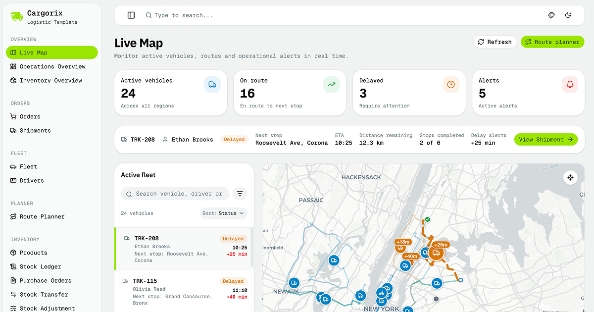 Cargorix: Modern Shadcn Logistics App Template